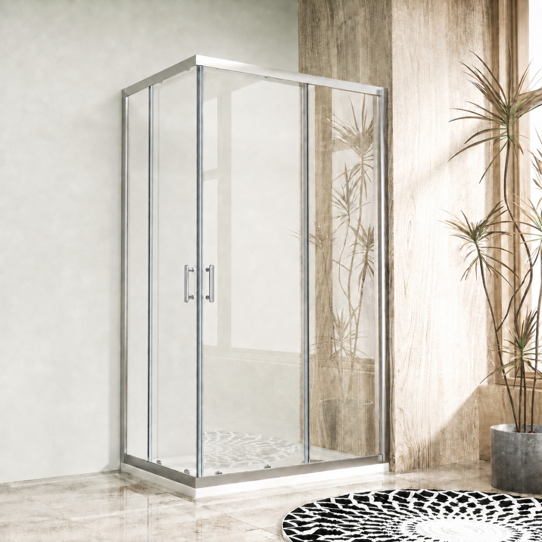 Box Doccia Angolare 2 Lati Scorrevole 80x120 cm in Cristallo Temperato 6 mm Trasparente 190h cm | Velos