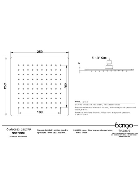 Set Doccia 25x25 cm Acciao Inox 4 Pz Quadro | Bongio Set Doccia