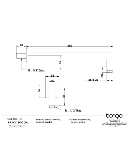 Set Doccia 25x25 cm Acciao Inox 4 Pz Quadro | Bongio Set Doccia