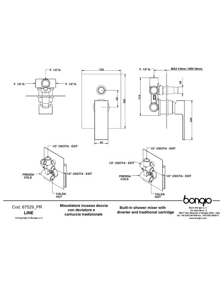 Set Doccia 25x25 cm Acciao Inox 4 Pz Quadro | Bongio Set Doccia