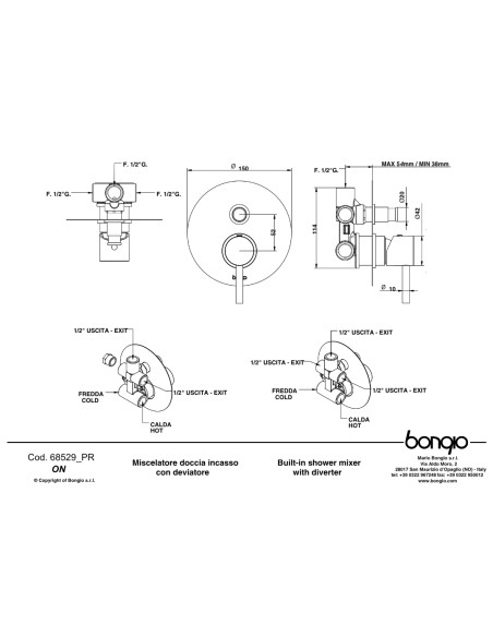 Set Doccia Diametro 25 cm Acciaio Inox 4 Pz Rotondo | Bongio Set Doccia