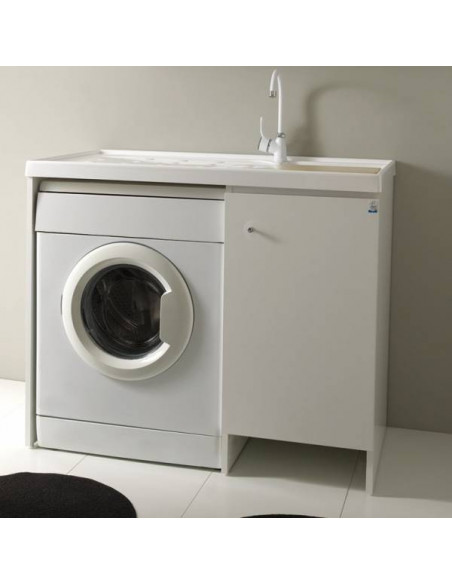 Mobile Lavatoio Sinistro Anta Singola Con Coprilavatrice 110x60 cm 93h cm Asse in Legno Massello | Xilon Lavanderina Mobili Lava