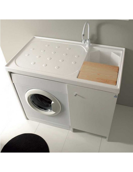 Mobile Lavatoio Sinistro Anta Singola Con Coprilavatrice 110x60 cm 93h cm Asse in Legno Massello | Xilon Lavanderina Mobili Lava
