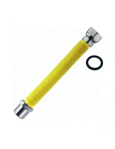 Tubo Flessibile Estensibile 10/20 cm Acciaio Rivestito Giallo per Gas 1/2" x 1/2 M/F