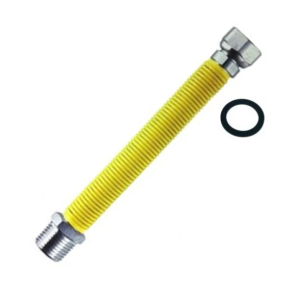Tubo Flessibile Estensibile 20/40 cm Acciaio Rivestito Giallo per Gas 3/4" x 3/4 M/F