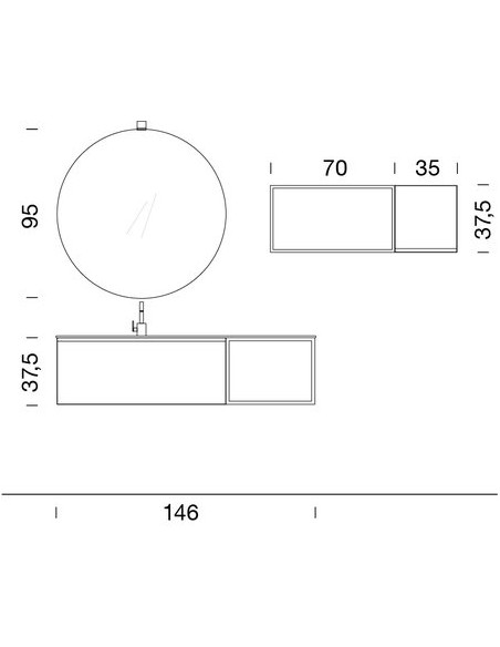 Composizione da Bagno Sospeso 146 cm  Bromo Opaco | Compab B-Go 022 Composizione per Bagno