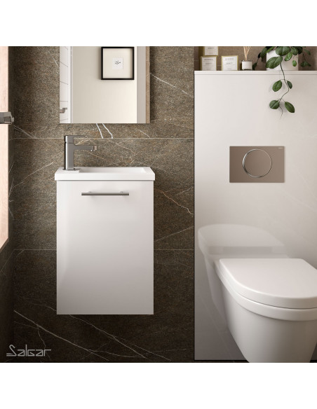 Mobile Bagno Sospeso 40 cm Lavabo e Specchio Inclusi Bianco Lucido | Salgar Micro Mobili Sospesi