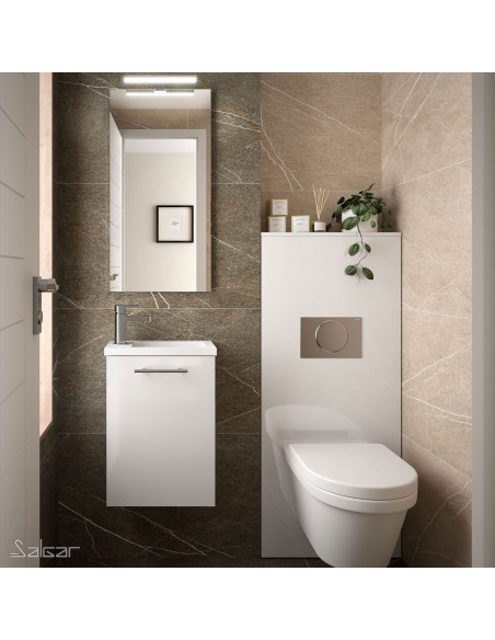 Mobile Bagno Sospeso 40 cm Lavabo e Specchio Inclusi Bianco Lucido | Salgar Micro Mobili Sospesi