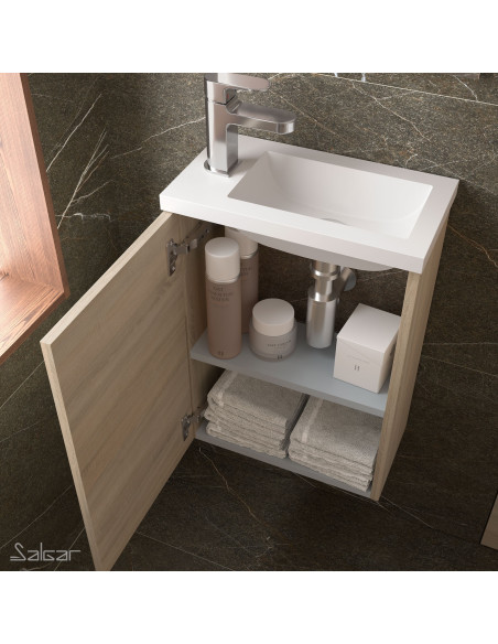 Mobile Bagno Sospeso 40 cm Lavabo e Specchio Inclusi Rovere Caledonia | Salgar Micro Mobili Sospesi