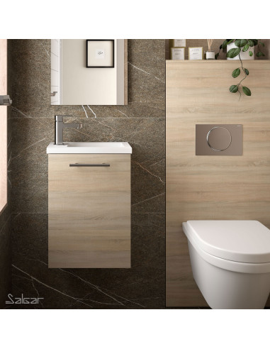 Mobile Bagno Sospeso 40 cm Lavabo e Specchio Inclusi Rovere Caledonia | Salgar Micro Mobili Sospesi