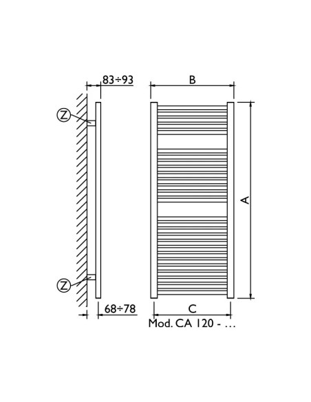 Termoarredo Idraulico Cromo 120x60 Interasse 55 cm | Deltacalor Cambio