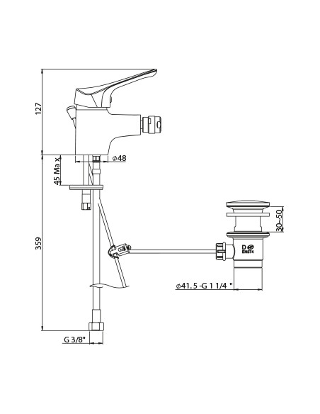 Miscelatore Bidet con Scarico 11/4  |  Piralla Ariel Rubinetteria Bidet Bagno