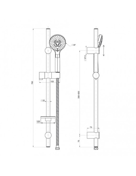 Set Saliscendi Doccia con Portasapone 3 Getti | Jacuzzi Rubinetteria Zeus Saliscendi