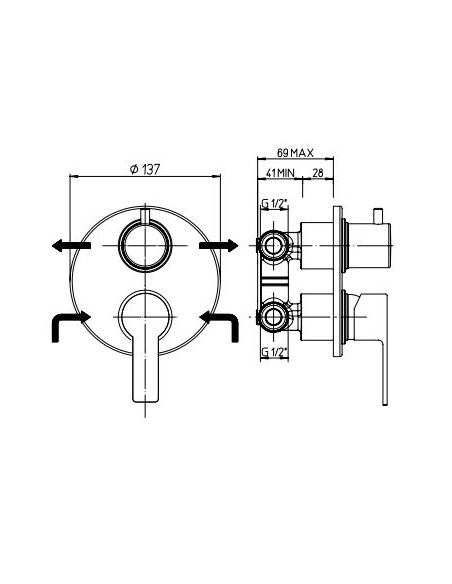Miscelatore Doccia Incasso Due Uscite |  Jacuzzi Rubinetteria Eolo Miscelatore Doccia