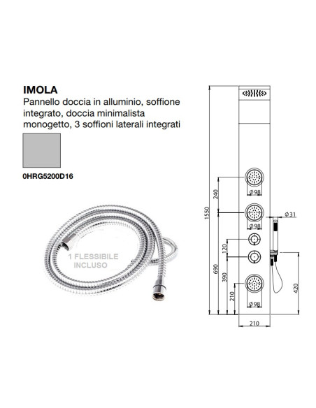 Pannello Doccia in Alluminio Bianco | Piralla Rubinetteria Imola Pannello Doccia