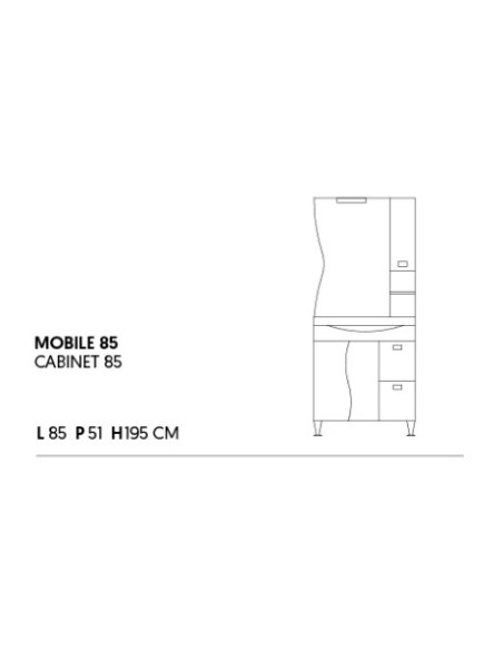 Mobile da Bagno a Terra 85 cm Bianco Nordico Specchiera Applique e Lavabo Inclusi | Bluelife Onda Mobili a Terra