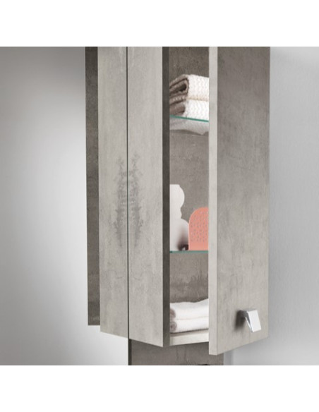 Mobile da Bagno a Terra  85 cm Cemento Chiaro Specchiera Applique e Lavabo Inclusi | Bluelife Onda Mobili a Terra