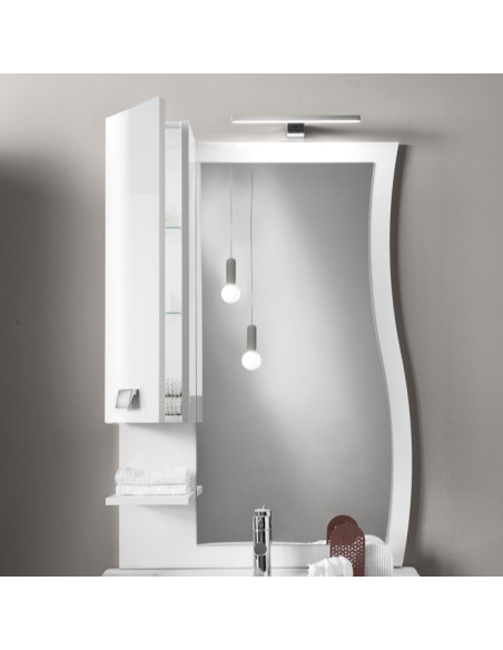 Mobile da Bagno a Terra 85 cm Bianco Lucido Specchiera Applique e Lavabo Inclusi | Bluelife Onda Mobili a Terra