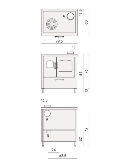 Cucina a Legna 7,5 kW Rosso Ventilata A+ | Cadel Smart 80S Cucine a Legna