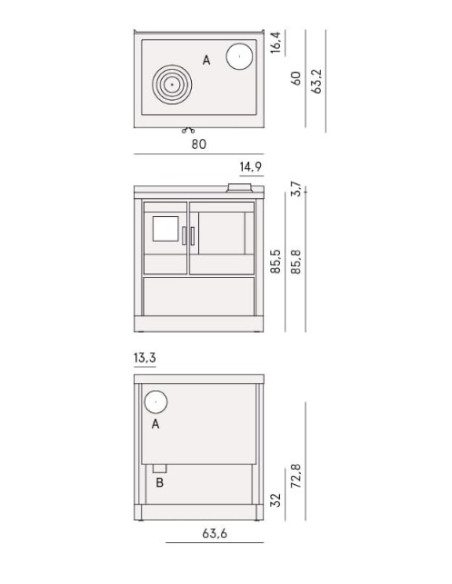 Cucina a Legna 7,5 kW Antracite Ventilata A+ | Cadel Kook 80 Cucine a Legna