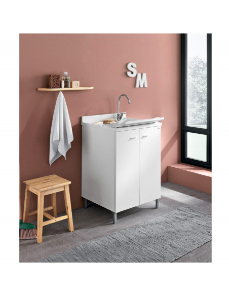 Mobile Lavatoio Due Ante Bianco 60x50 cm 95.5h cm Asse In Termoplastico | Geromin Prima Mobili Lavatoio