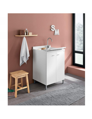 Mobile Lavatoio Due Ante Bianco 60x60 cm 95.5h cm Asse In Termoplastico | Geromin Prima Mobili Lavatoio