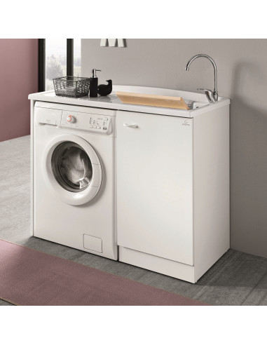 Mobile Lavatoio Sinistro Anta Singola Con Coprilavatrice 110x60 cm 86h cm Asse in Termoplastico | Geromin Prima Mobili Lavatoio