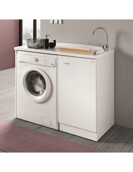 Mobile Lavatoio Sinistro Anta Singola Con Coprilavatrice 110x60 cm 86h cm Asse in Termoplastico | Geromin Prima Mobili Lavatoio