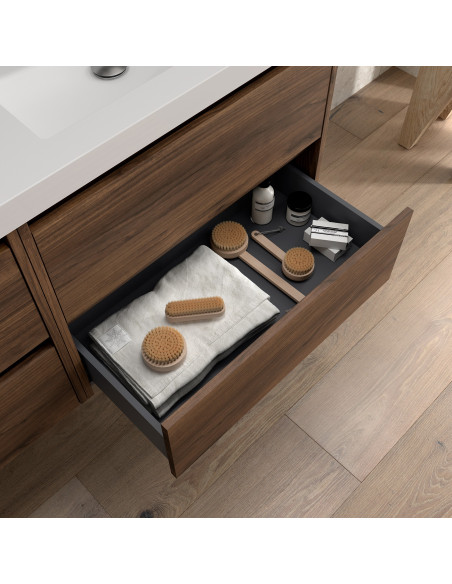 Mobile da Bagno Sospeso 80 cm con Top Incluso Noce Maya | Salgar Noja Mobili Sospesi