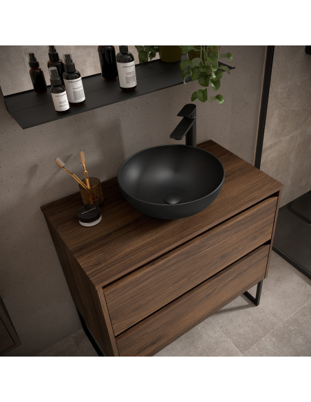 Mobile da Bagno Sospeso 80 cm con Top Incluso Noce Maya | Salgar Noja Mobili Sospesi