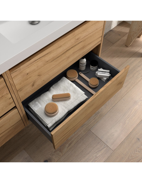 Mobile da Bagno Sospeso 100 cm con Top Incluso Rovere Africa | Salgar Noja Mobili Sospesi