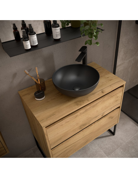Mobile da Bagno Sospeso 140 cm con Top Incluso Rovere Africa | Salgar Noja Mobili Sospesi