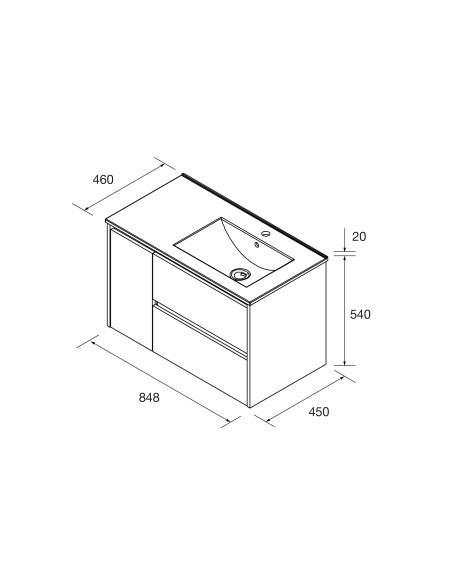 Mobile da Bagno Sospeso 85 cm con Anta Lavabo Incluso Rovere Africa  | Salgar Noja Mobili Sospesi