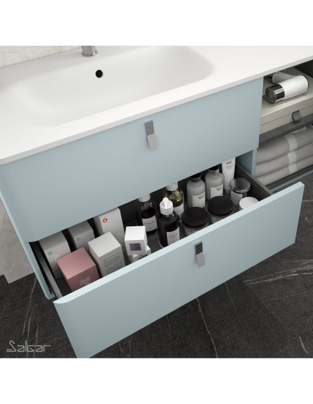 Mobile da Bagno Sospeso 90 cm con Piedini - Lavabo Incluso Cromo Blue Fog | Uniiq Mobili Sospesi