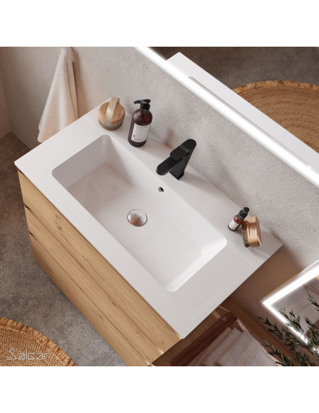 Mobile da Bagno Sospeso Cannettato 100 cm Lavabo Incluso Rovere Africa | Salgar Biba Mobili Sospesi