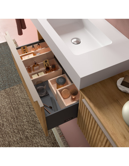 Mobile da Bagno Sospeso Cannettato 100 cm Lavabo Incluso Rovere Africa | Salgar Biba Mobili Sospesi