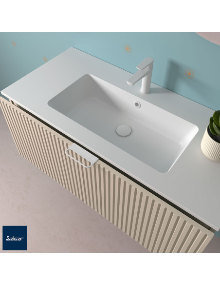 Mobile da Bagno Sospeso Cannettato 100 cm Lavabo Incluso Rovere Africa | Salgar Biba Mobili Sospesi