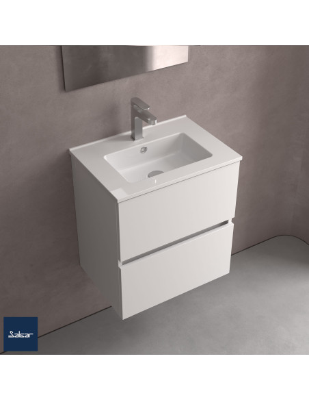 Mobile da Bagno Sospeso 70 cm Profondità Ridotta Lavabo Incluso Bianco Opaco | Salgar Fussion Line Mobili Sospesi