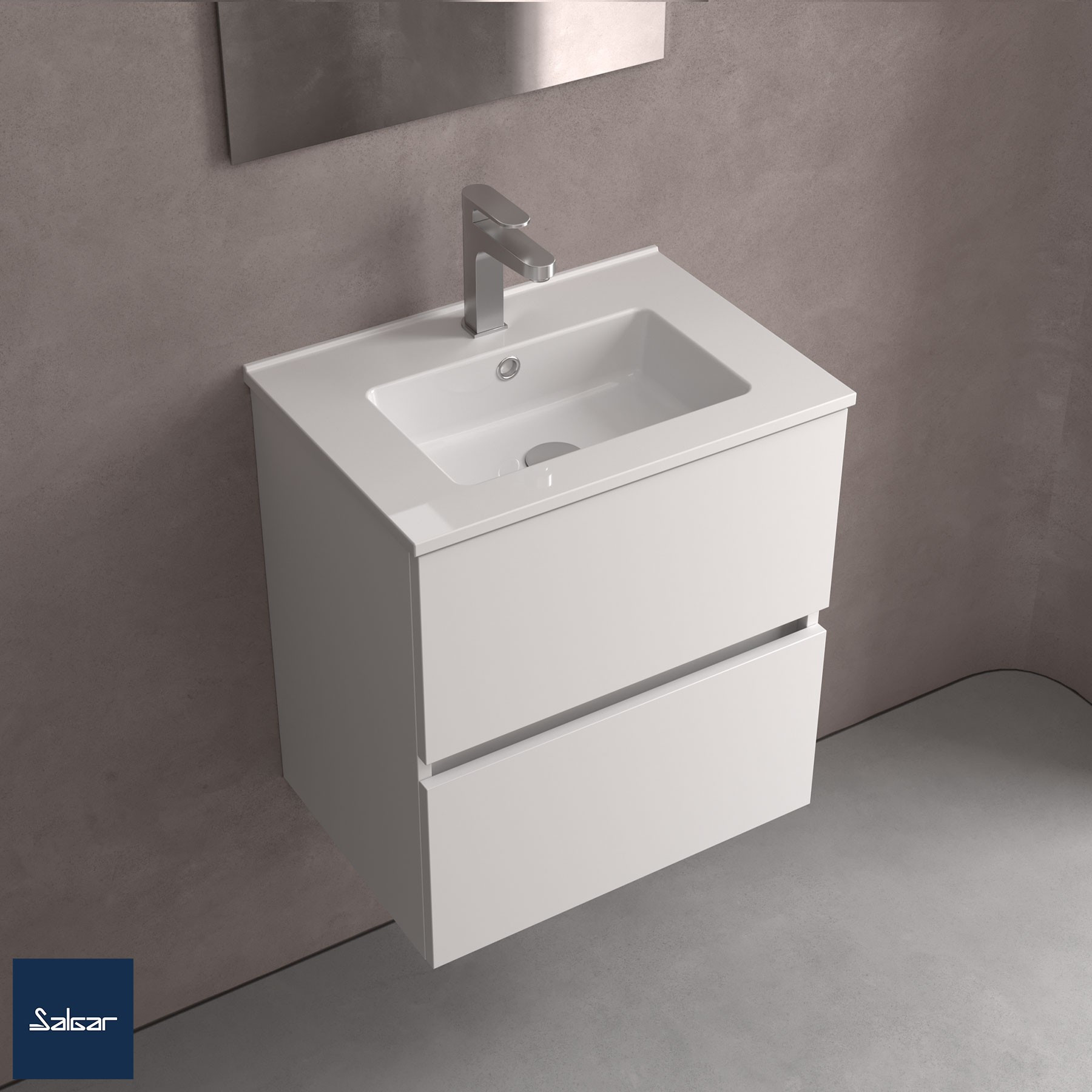 Mobile da Bagno Sospeso 70 cm Profondità Ridotta Lavabo Incluso Bianco Opaco | Salgar Fussion Line