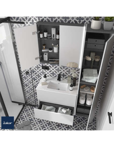 Mobile da Bagno Sospeso 70 cm Profondità Ridotta Lavabo Incluso Bianco Opaco | Salgar Fussion Line Mobili Sospesi
