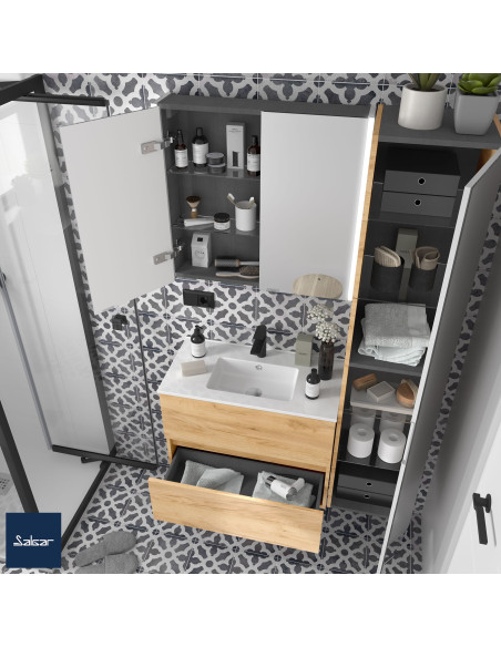 Mobile da Bagno Sospeso 70 cm Profondità Ridotta Lavabo Incluso Rovere Africa | Fussion Line Mobili Sospesi