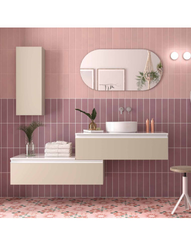 Mobile da Bagno Sospeso 140 cm Macchiato con Top Incluso Bianco Opaco | Salgar Spirit Mobili Sospesi