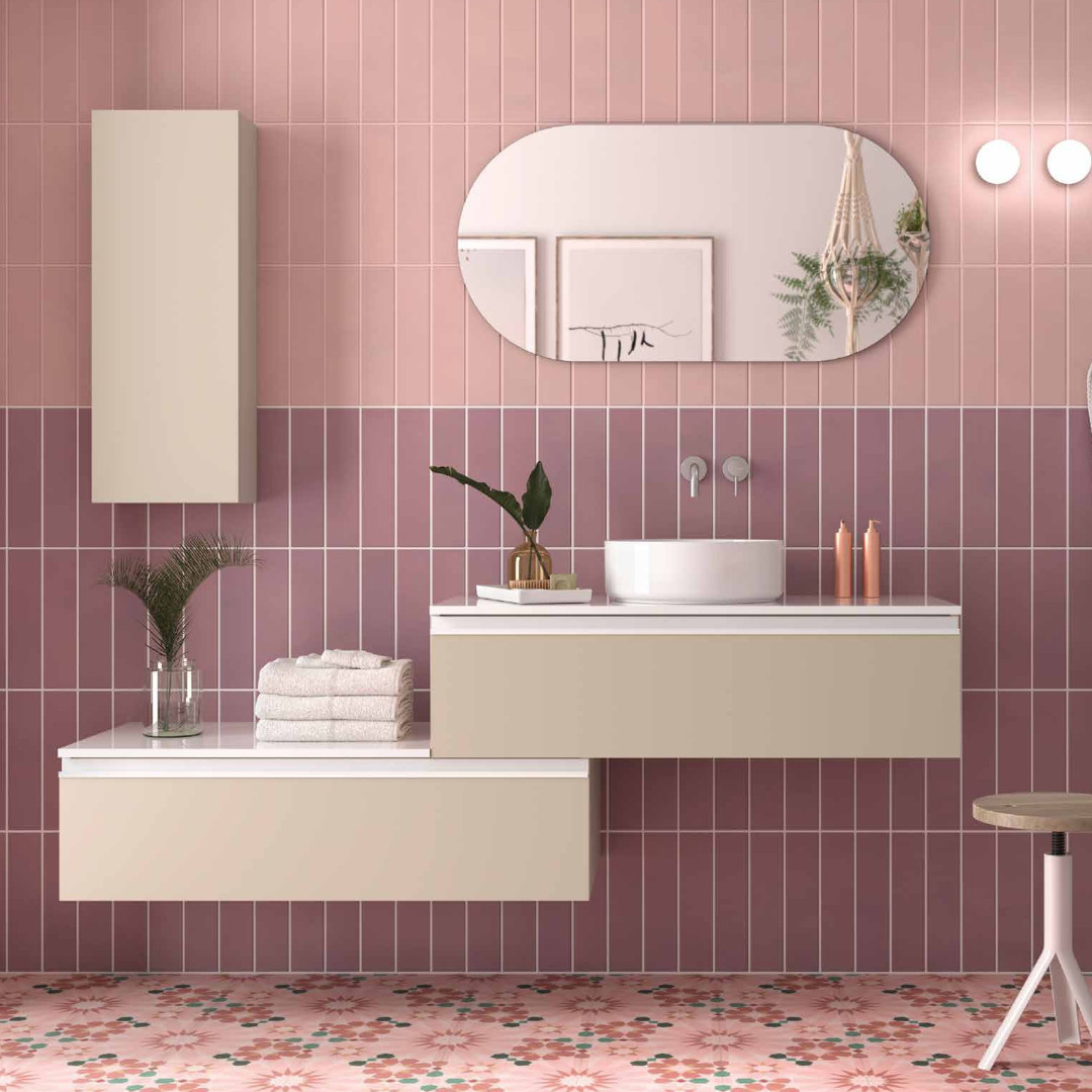 Mobile da Bagno Sospeso 140 cm Macchiato con Top Incluso Bianco Opaco | Salgar Spirit