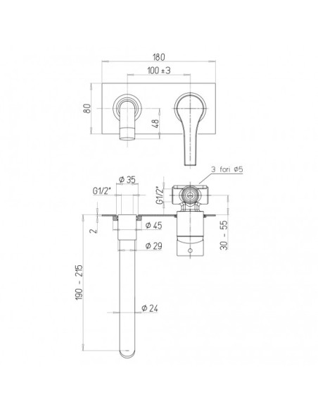 Miscelatore Lavabo a Parete con Piastra | Jacuzzi Rubinetteria Moonlight Rubinetteria Lavabo Bagno