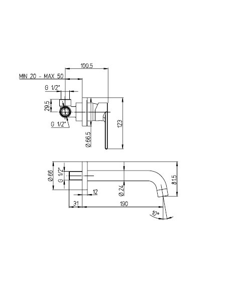 Miscelatore Lavabo a Parete | Jacuzzi Rubinetteria Twilight Rubinetteria Lavabo Bagno