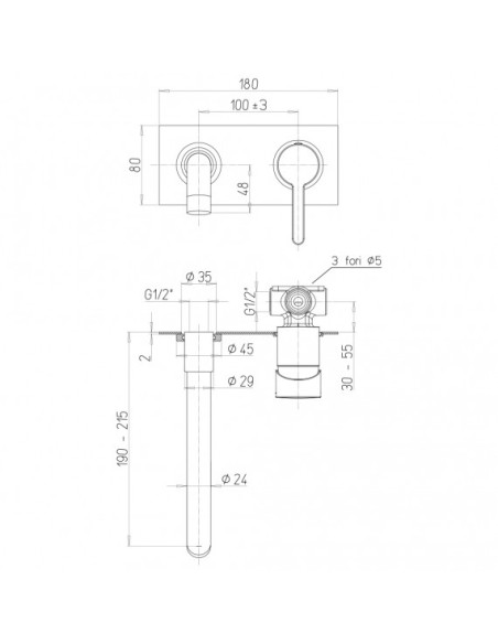 Miscelatore Lavabo a Parete con Piastra Nero Opaco | Jacuzzi Rubinetteria Sunset Yo Rubinetteria Lavabo Bagno