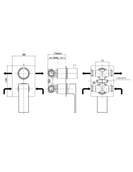 Miscelatore Doccia Incasso Due Uscite Nero Opaco | Jacuzzi Rubinetteria Twinkle Yo Miscelatore Doccia