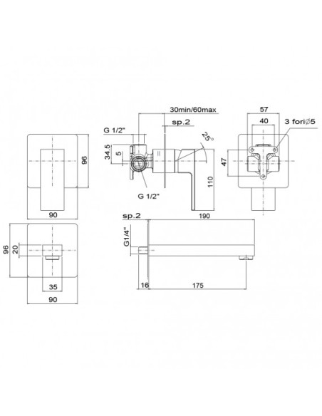 Miscelatore Lavabo a Parete Nero Opaco | Jacuzzi Rubinetteria Twinkle Yo Rubinetteria Lavabo Bagno