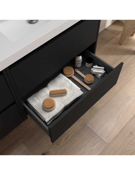 Doppio Mobile da Bagno Sospeso 120 cm Lavabo Incluso Nero Opaco | Salgar Noja Mobili Sospesi