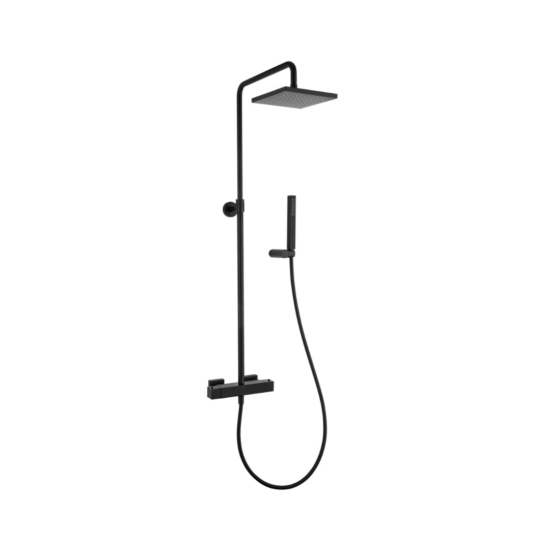 Colonna Doccia con Miscelatore Termostatico Soffione 20x20 Nero Opaco | Jacuzzi Rubinetteria Twinkle Yo